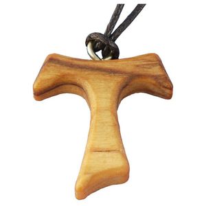 Halskette - Tau-Kreuz Anhänger Olivenholz 4cm - Franziskus Kreuz Umhängekreuz