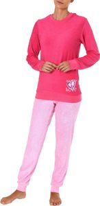Damen Frottee Pyjama langarm Schlafanzug mit Bündchen und Herz Motiv - 61695 ; pink , 40/42