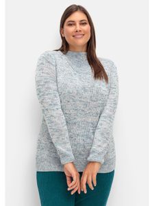 sheego Damen Große Größen Melierter Strickpullover mit V-Einsatz Strickpullover Citywear feminin Rundhals-Ausschnitt - unifarben sheego Damen Große Größen Melierter Strickpullover mit V-Einsatz Strickpullover Citywear feminin Rundhals-Ausschnitt - unifarben