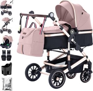 Daliya® NEOMOVE 3in1 Kinderwagen | mit i-Size Babyschale & Buggy | Alu-Rahmen Reisekinderwagen | Kombikinderwagen mit großen Einkaufskorb | für Stadt und Gelände | Sicher & Komfortabel (Rahmen: Gold, Stoff: Rosa) Daliya® NEOMOVE 3in1 Kinderwagen | mit i-Size Babyschale & Buggy | Alu-Rahmen Reisekinderwagen | Kombikinderwagen mit großen Einkaufskorb | für Stadt und Gelände | Sicher & Komfortabel (Rahmen: Gold, Stoff: Rosa)