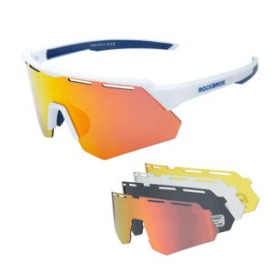 ROCKBROS Fahrradbrille Polarisierte Brille, 4 Wechselgläsern, UV-400, weiß