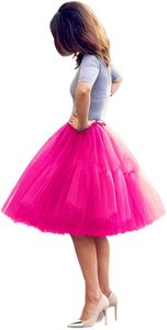 YULUOSHA Damen Tüllrock 5 Lage Prinzessin Falten Rock Tutu Organza Petticoat Ballettrock Unterrock Pettiskirt, Farbe:Fushia, Größe:L-XL