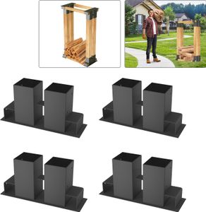 Holzstapelhilfe für Kaminholz, Stabile Brennholz Stapelhilfe aus Feuerverzinkt Holzstapelhalter Gestell Holz für innen und außen (4er Set) CEEDIR