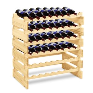 TWOLIIN Weinregal Holz Flaschenregal für 48 Flaschen - Stapelbares Weinständer mit 6 Ebenen Weinschrank für Keller Bar Esszimmer - 81.5x28x83cm
