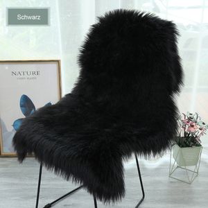 MODFU Schaffell Schaffellimitat Format Teppich Imitat Kunstfell Auflage Bettvorleger Schaf Lamm Fellteppich Kunstfell Shaggy Flauschig 60x100, Schwarz