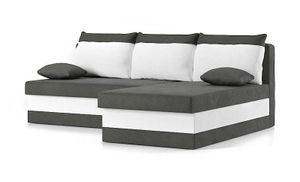 Ecksofa DELI 200 cm x 140 cm RECHTS mit Schlaffunktion - L-förmig - Bettkästen - Farben zur Auswahl STOFF HAITI 14 + HAITI 0 Hellgrau&Weiß