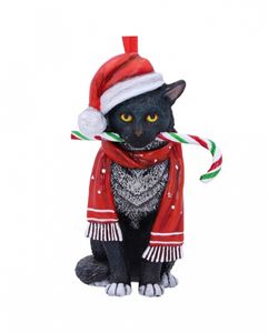 Katze mit Zuckerstange & Weihnachtsmütze Weihnachtskugel 9cm als Christbaum Anhänger