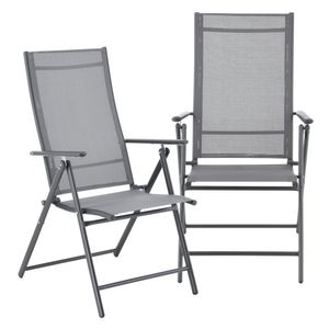 Zahradní židle Kalamata sada 2 venkovních židlí s vysokým opěradlem rybářská židle Kempingová židle skládací ocelový rám 105x57x68 cm světle šedá