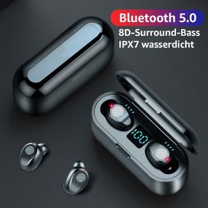 Bluetooth 5.0 Wireless Kopfhörer,IPX7 Wasserdichte Ohrhörer mit Mic Powerbank,LED-Digitalanzeige,Touch, Geräuschunterdrückung Wireless Earbuds 2000Mah