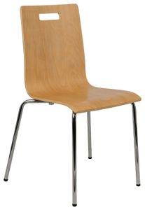 Stationärer Konferenzstuhl TDC-132A, verchromtes Gestell, Sitz und Rückenlehne aus Sperrholz, stapelbar, natürliche Farbe