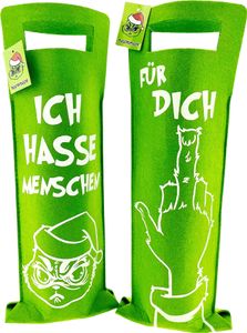 6 x Flaschentaschen "Festtags-Muffel" aus Filz H 41 cm - Anti-Weihnacht Flaschentüten - Verpackung Weinflaschen Weihnachtshasse Weinflaschentüten