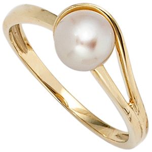 JOBO Damen Ring 585 Gold Gelbgold 1 Süßwasser Perle Goldring Größe 60