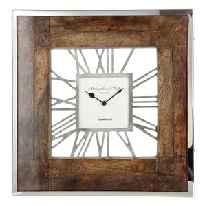 Gilde Holz Uhr London (BxHxL) 60 cm x 60 cm silberfarben m.Metall für eine AA Batterie