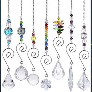 Set 7 Crystal Rainbow Suncatcher Glass Bead Chain Fengshui Hanging Pendant for Window Garden Party
