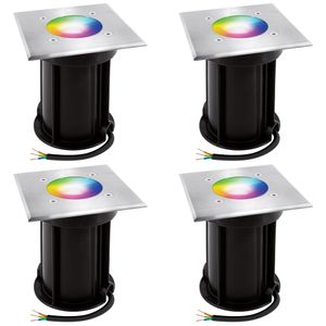 4er Set LED Bodenleuchte BOQU quadratisch gebürstet Smart GU10 dimmbar RGB & Weißtöne 5W