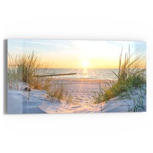 DEQORI Glasbild Echtglas 60x30 cm 'Abendsonne an der Ostsee' Wandbild Bild modern Deko