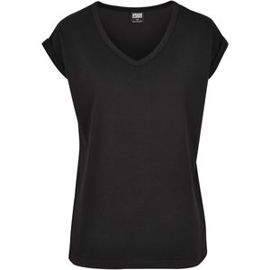 Urban Classics Damen Ladies Round V-Neck Extended Shoulder Tee TB2831, color:black, size:L