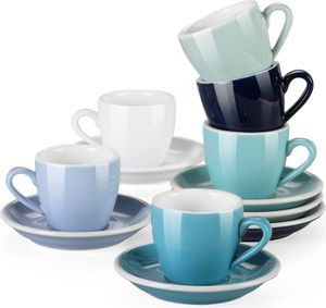 Porcelanowy serwis kawowy LOVECASA, 12-częściowy zestaw filiżanek do kawy ze spodkami dla 6 osób, zestaw filiżanek do espresso, zestaw naczyń do kawy