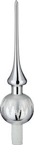 Christbaumspitze Glas 30cm mit Zickzack Muster Silber glänzend