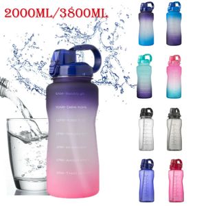 2000ml Motivierend Wasserflasche mit Zeitmarke & Stroh, Auslaufsichere Sportflasche Für GYM Outdoor Sport