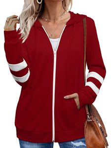 Frauen Kapuze Mit Kapuzenpaket Striped Freizeit Taschen Sweatshirts Tops,Farbe:Rotwein,Größe:L