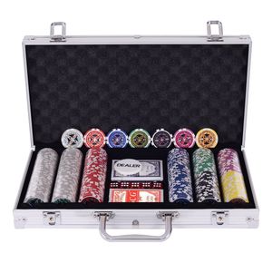 Costway Pokerset Pokerkoffer 300 Laser-Chips Alukoffer inkl. Komplettset Silber