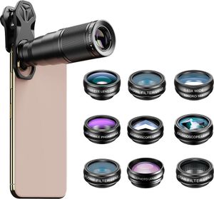 APEXEL 10-in-1-Telefonobjektiv-Kit mit 22-fachem Teleobjektiv, 198¡ã-Fisheye-Objektiv, Kaleidoskopobjektiv, 0,63-fachem Weitwinkelobjektiv, 15-fachem Makroobjektiv, verschiedenen Filterobjektiven, Universal-Clip-Aufbewahrungsbox, Ersatz fuer iPhone, Huawei, Samsung Smartphones APEXEL 10-in-1-Telefonobjektiv-Kit mit 22-fachem Teleobjektiv, 198¡ã-Fisheye-Objektiv, Kaleidoskopobjektiv, 0,63-fachem Weitwinkelobjektiv, 15-fachem Makroobjektiv, verschiedenen Filterobjektiven, Universal-Clip-Aufbewahrungsbox, Ersatz fuer iPhone, Huawei, Samsung Smartphones