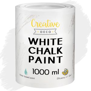 Creative Deco Weiß Kreide-Farbe | 1000 ml-Dose | Perfekt für Landhaus-Stil, Vintage-Stil, Decoupage, Möbel-Renovierung | Matt & abwaschbar | Wisch-Effekt und Gradient-Effekt möglich