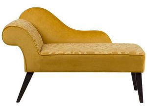 BELIANI lenoška žlutá Levá sametová čalouněná s motivem listu, tmavé nohy, moderní styl