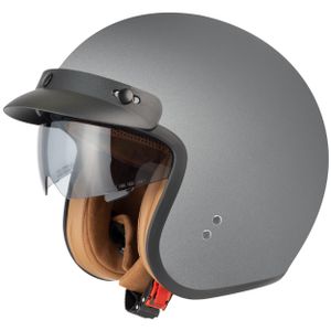 Hochwertiger Jethelm Motorradhelm Sturzhelm mit ausklappbaren Visier und Sonnenblende für Mofa Scooter Vespa ECE 22-06, Grau, L(59CM)