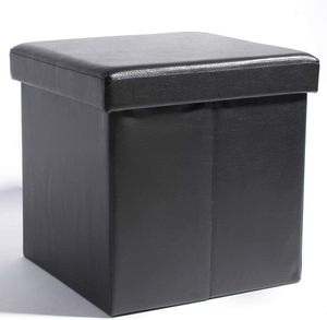 Theo&Cleo Sitzhocker Sitzbank Aufbewahrungsbox mit Stauraum Faltbarer Sitzwürfel Sitztruhe belastbar, Kunstleder,38cm,Schwarz