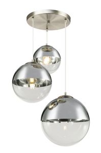 Globo Lighting Hängeleuchte Metall Nickel matt, Glas transparent, 3 Kugeln mit DM: 20 - 25 - 30 cm, ø: 510mm, H: 1200mm, exkl. 3x E27 40W 230V