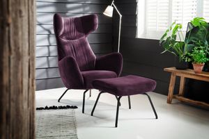 KAWOLA Sessel Relaxsessel Ohrensessel Velvet od. Cord, mit od. ohne Hocker, versch. Farben LOTTE purple,  mit Hocker,  Velvet