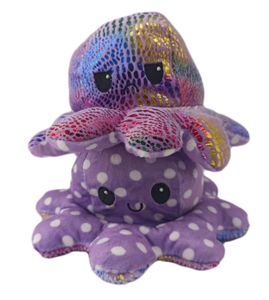 Oktopus Glitzer Punkte Lila 20cm Reversible Kuscheltier Wende Plüschtier Octopus groß 20 cm doppelseitiger Flip Spielzeug Geschenkidee