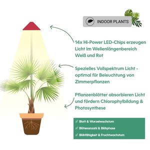 Parus by Venso SUNLiTE 7W LED Vollspektrum Pflanzenlampe Rot, Indoor Plants Pflanzen Beleuchtung, mit ausziehbarem Teleskopstab, Parus Pflanzenlampe für kleine und mittelgroße Zimmerpflanzen