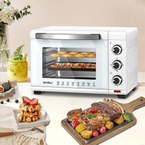 WOLTU Mini Backofen 28 L, Pizzaofen 1600 W, 100-230 °C, Timer 0-60 Min., 3 Heizmodi, inkl. Backblech Grillrost Krümelblech Rostheber, Weiß