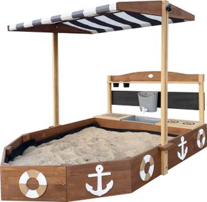 AXI Dora Sandkasten Boot / Schiff aus Holz | Sandkastenschiff in Anthrazit & Braun mit Spielküche, Kreidetafel und zwei Pflanzkästen | Sandkastenboot