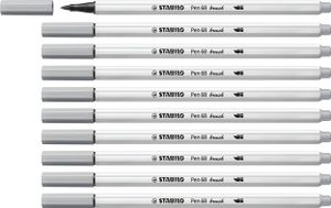 Premium-Filzstift mit Pinselspitze für variable Strichstärken - STABILO Pen 68 brush - 10er Pack - mittelgrau