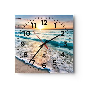 Wanduhr - Quadrat - Glasuhr - Meer Welle Strand - 30x30cm - Schleichendes Uhrwerk - Lautlos - zum Aufhängen bereit - Dekoration Modern - Wanddekoration aus Glas - C4AC30x30-3621