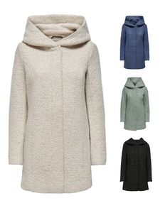 ONLY Damen Woll-Mantel OnlNewSedona einfarbige Herbst-Winter Jacke Kapuze, Farbe:Schwarz, Größe:XL