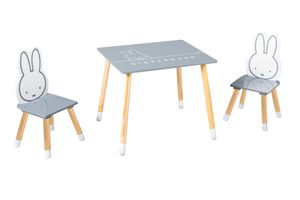roba Kinder Sitzgruppe miffy®, 2 Kinderstühlen & 1 Tisch, Holz, dunkelgrau, weiß, lackiert