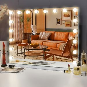 VANITII Hollywood Schminkspiegel 80cm x 58cm mit Beleuchtung 18 Dimmer Leuchten 3 Lichtmodus Kosmetikspiegel für Badzimmer Schminktisch Weiß