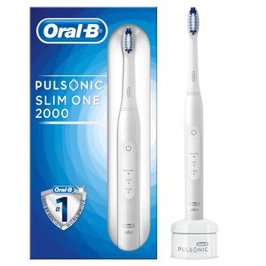 Oral-B Pulsonic Slim One 2000 Elektrische Schallzahnbürste für weißere Zähne in 2 Wochen, mit Timer und Aufsteckbürste, Weiß