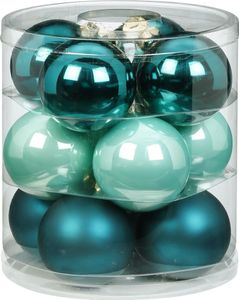 Weihnachtskugeln Glas 8cm, 12 Stück, Farbe:Green Emerald ( mint dunkel türkis meerblau )