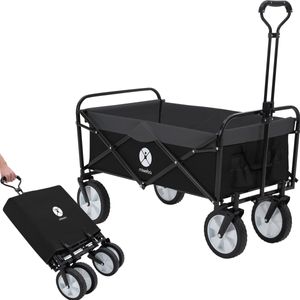 Miweba Faltbarer Bollerwagen MB-35 - Stahlrahmen - Teleskop-Lenkstange - Faltbar - Tragetasche - 360° Räder - Bis 120 Kg (Schwarz/Dunkelgrau)