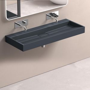 doporro Waschbecken Aufsatzwaschbecken Mineralguss Hängewaschbecken Waschtisch matt Anthrazit 120x46x11cm ohne Armaturloch inkl. Ablaufgarnitur Colossum19