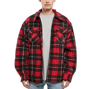 Pánská bunda Urban Classics Plaid Teddy Lined Shirt Jacket red/black - 5XL