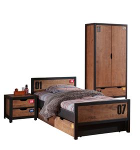Tato kombinace ALEX se skládá z následujících prvků: postel 90x200 cm * a lamelový rošt 13 l a přikrývka * a nako * a dvoudveřová skříň *