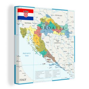 OneMillionCanvasses® Malba na plátně Nástěnná malba na plátně - Podrobná mapa Chorvatska se sousedními zeměmi - 50x50cm