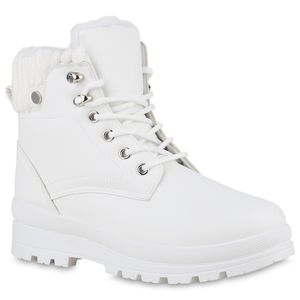 VAN HILL Damen Warm Gefütterte Worker Boots Profil-Sohle Bequeme Schuhe 840852, Farbe: Weiß, Größe: 37